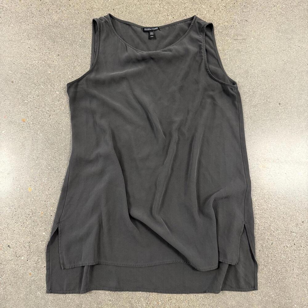 Eileen Fisher 100% Silk Georgette Crepe Long Shell Sleeveless #T2732 - M